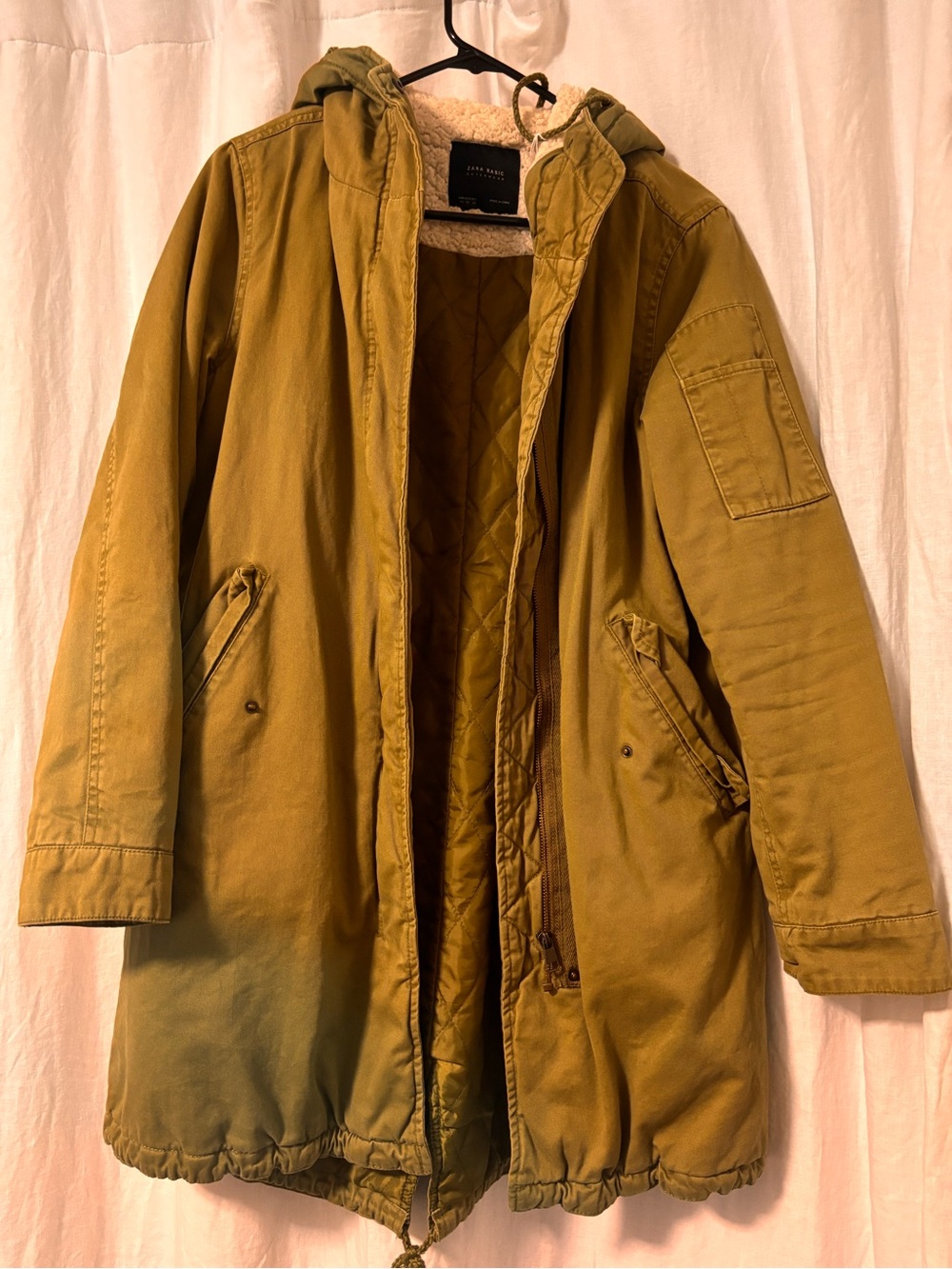 Zara Olive Green Hooded Military graphic design on back Field Parka